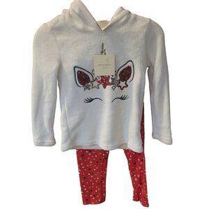NWT Cynthia Rowley Unicorn Plush Hooded Leggings Set White Red Girls Size XS